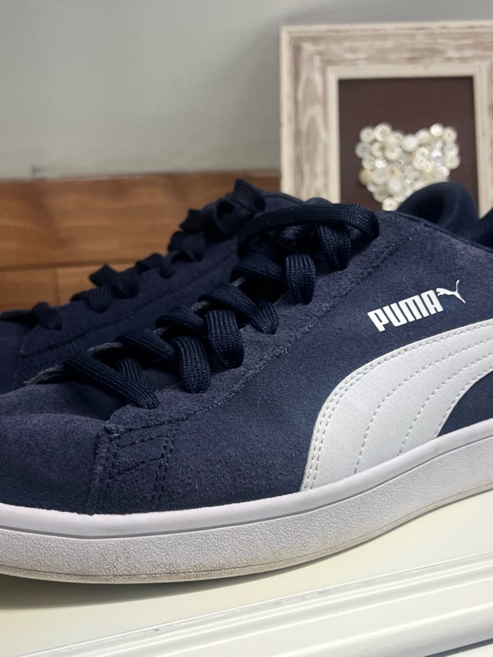 Puma Men's Navy Suede Sneakers with White Formstrip